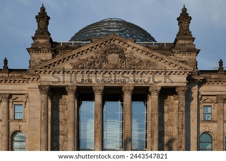 Main Entry of Reichstag in Germany with label dem deutschen volke Royalty-Free Stock Photo #2443547821