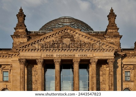 Main Entry of Reichstag in Germany with label dem deutschen volke Royalty-Free Stock Photo #2443547823