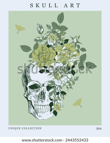Poster skull with flowers in vintage style	