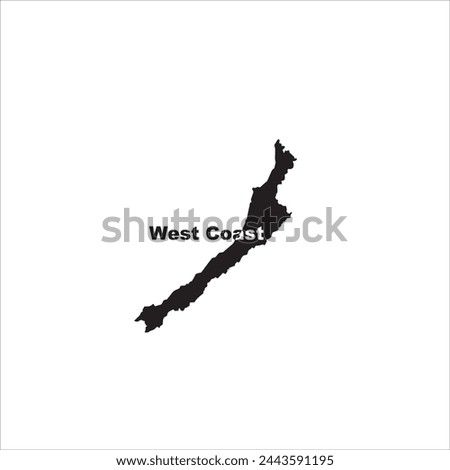 West Coast New Zealand map and black lettering design on white background