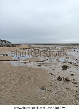 Dreary Beach Scene, Empty Winter Beach Royalty-Free Stock Photo #2443606279