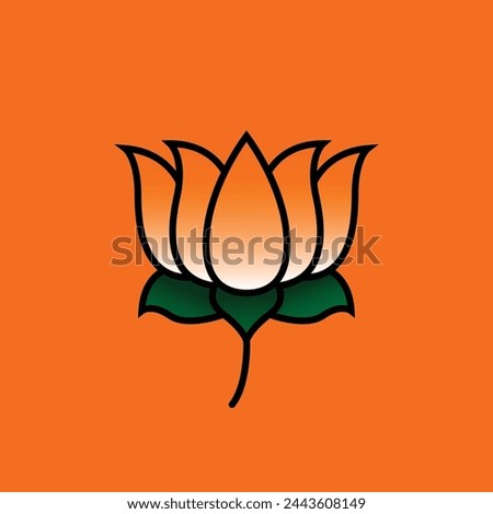 Lotus Flower Orange Green BJP Symbol, Bhartiya Janta party Indian political party election campaign icon logo safron vector illustration with orange background Royalty-Free Stock Photo #2443608149