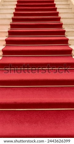 Stairs with red carpet leading upwards.  Royalty-Free Stock Photo #2443626399