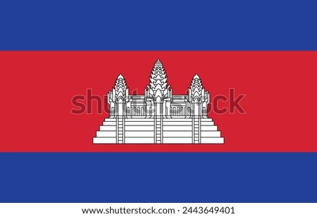 Cambodia flag. Standard color. Standard size. A rectangular flag. Icon design. Computer illustration. Digital illustration. Vector illustration.