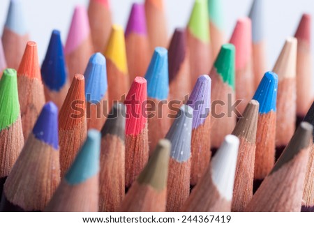 Assortment of colored pencils/Colored Drawing Pencils/Colored drawing pencils in a variety of colors Royalty-Free Stock Photo #244367419