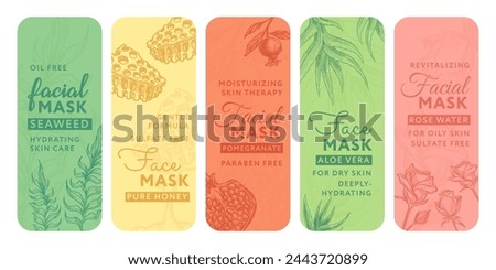 Colorful sticker set for facial mask package Royalty-Free Stock Photo #2443720899