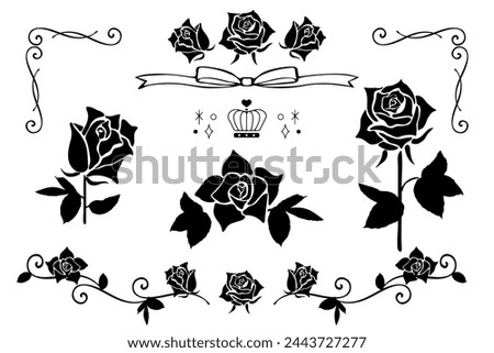 This is a set of clip art of rose silhouette and decorative frame.