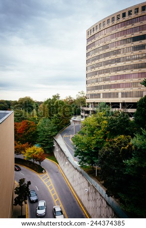 View of a large circular building in Towson, Maryland.