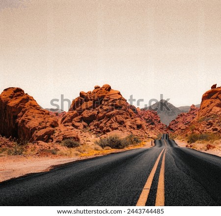view of the path of a highway with mountainous surroundings in vivid orange and reddish colors method of land transportation