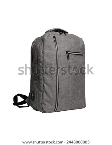 Gray backpack, school bag isolated on white background. Royalty-Free Stock Photo #2443808885