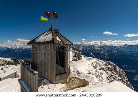 Winter view of the weather station at Mount Dobratsch at an altitude of 2146m above sea level. Royalty-Free Stock Photo #2443810289