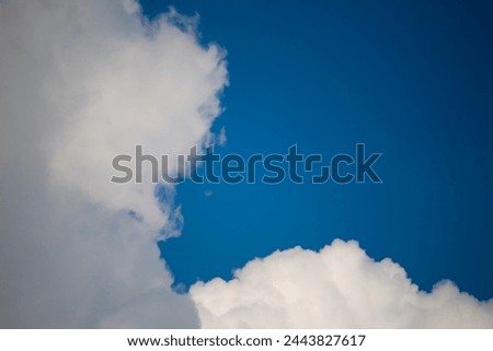 Beauty white cloudy on blue sky, Nature view soft white clouds on pastel blue sky background, negative space for text