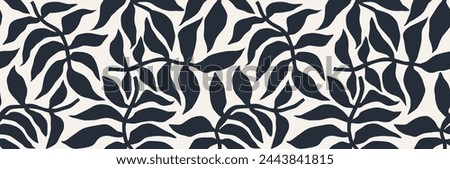 Abstract with leaves palm seamless pattern in Matisse style. Royalty-Free Stock Photo #2443841815