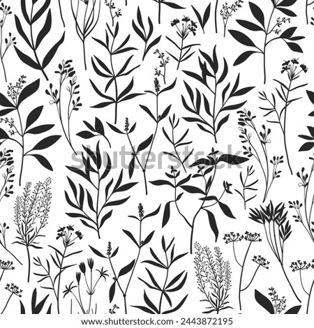 Hand drawn floral black and white seamless pattern
