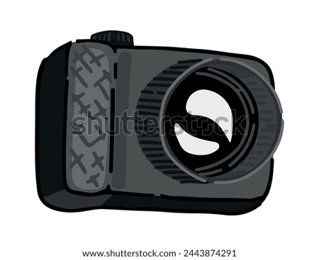 Compact digital camera clipart. Photograph device equipment doodle isolated on white. Cartoon vector illustration.