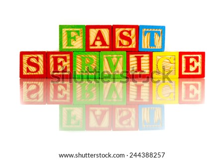 fast service words reflection on white background