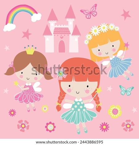 Cute little fairies at fairyland Royalty-Free Stock Photo #2443886595