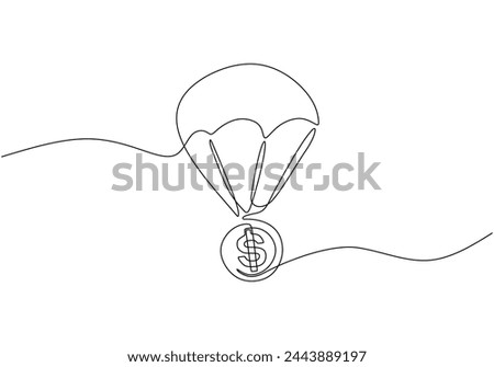 Single continuous line drawing of air balloon with money