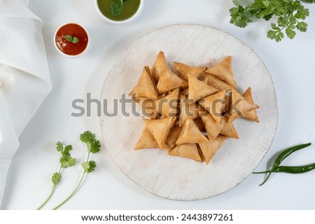 Food photography of samucha(Indian Food) in white and clean background.