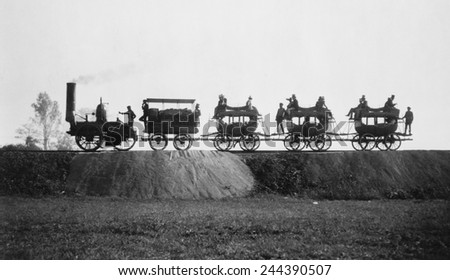 1929 re-enactment photo of the DEWITT CLINTON steam engine making its first trip with passengers from Albany to Schenectady on August 9 1831.
