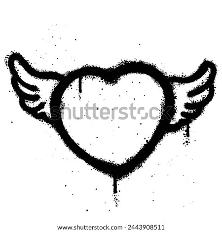 Graffiti spray love wings isolated on white background