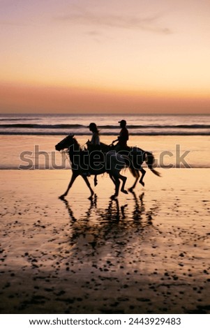 Horseback riding on the beach during sunset
