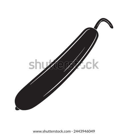 black silhouette of a Cucumber with thick outline side view isolated