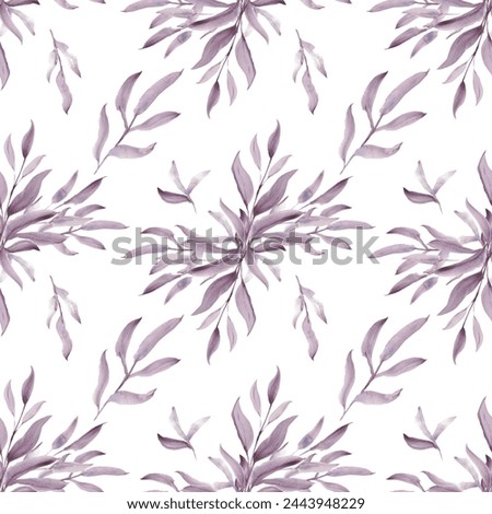 Tree leaf and branch. Watercolor purple leaves. A set elements on a white background. Seamless pattern