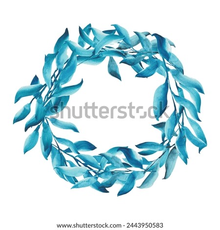 Set of blue leaves and branches. Watercolor illustration. Floral design elements. Ideal for wedding invitations.Design elements for patterns, wreathes and frames