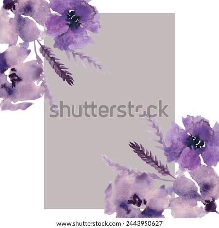 Bouquet. Watercolor wildflowerst. Purple flowers clipart. Floral clip art. Handmade illustration for greeting cards, wallpaper, stationery, fabric, wedding card. Flower frame.