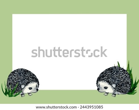 Watercolor frame with hedgehog hare, rabbit isolated on white background. Clip art for nursery design