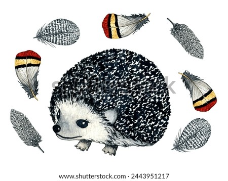 Watercolor wild forest animals: hedgehog isolated on white background. Clip art for nursery design