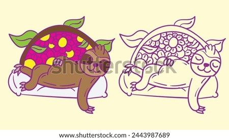 sloth doodle cute animal illustration for book coloring page