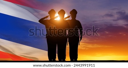 Police and National flag on sky background. Thailand holiday concept.  