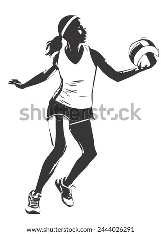 Woman voleyball silhouettes set, woman with voleyball