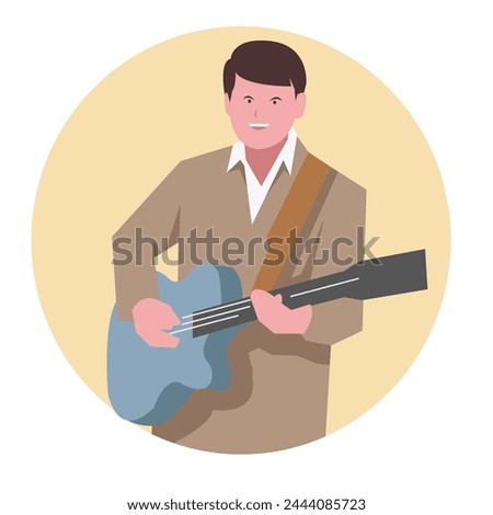 man playing guitar. solo singer. concert. fistival, appropriate for the musical theme. flat vector illustration.