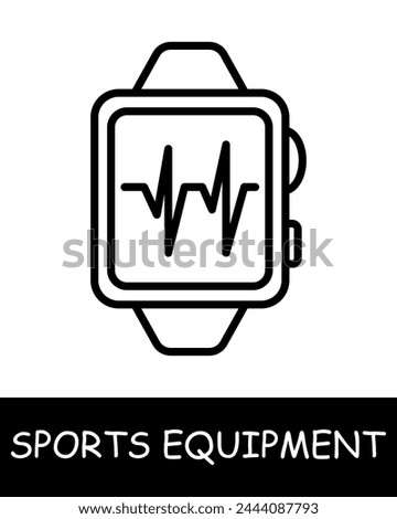 Smart watch line icon. Sports equipment, hockey stick, basketball, tennis racket, volleyball, boxing gloves, barbell, dumbbells, jump rope, skis. Vector line icon for business and advertising