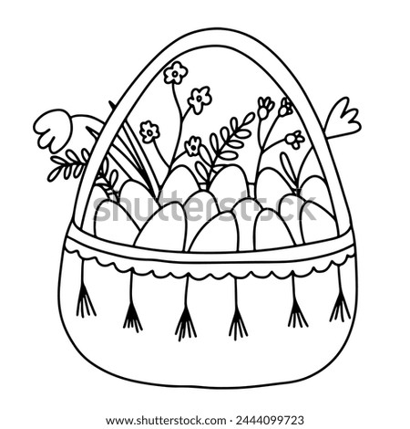 Easter basket with eggs and cakes vector coloring page