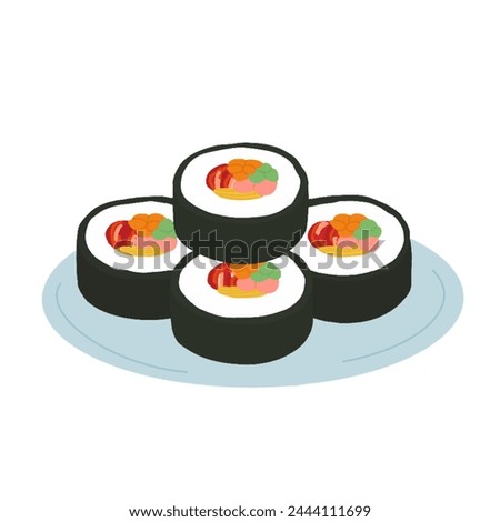 Korean Traditional Dish - Rice Wrapped in Seaweed with Fillings Illustration | Icon | Clip Art