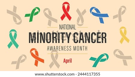 National Minority Cancer Awareness Month with colorful ribbon. Web banner template. Observed in April.