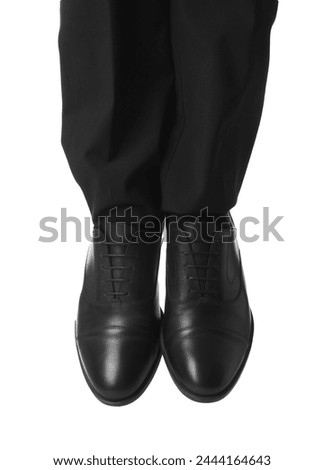 Businessman in leather shoes on white background, closeup Royalty-Free Stock Photo #2444164643