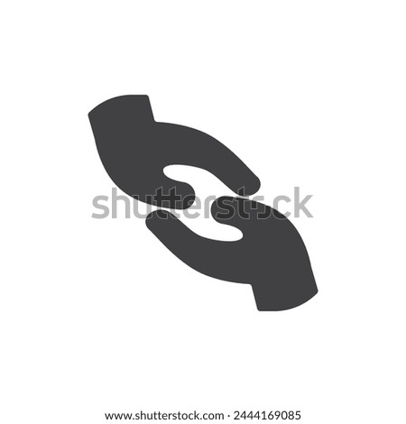 Two hands clasped together vector icon. filled flat sign for mobile concept and web design. Supportive Hands glyph icon. Symbol, logo illustration. Vector graphics