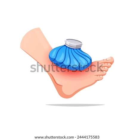 First aid compress the foot. Foot with ice pack vector isolated on white background. Royalty-Free Stock Photo #2444175583
