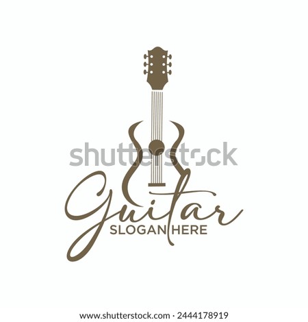 Guitar logo illustration for acoustic and electric guitar shop music festival guitar instrument logo