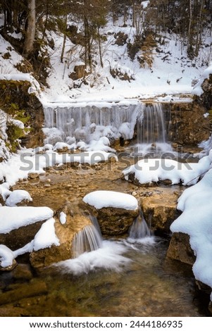 Waterfall, winter, stream, river, stones, grinding mill, Schleifmühlklamm, Bavaria, Upper Bavaria, Germany