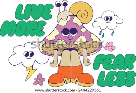 Retro groovy mushroom mascot character sublimation design