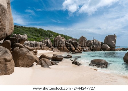 Beautiful Anse Marron on La Digue Island, Seychelles Royalty-Free Stock Photo #2444247727