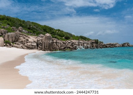 Beautiful Anse Marron on La Digue Island, Seychelles Royalty-Free Stock Photo #2444247731