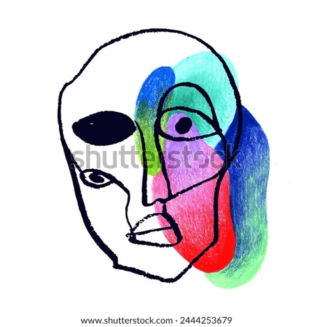 Human portrait in modern abstract style. Hand-drawn raster illustration for your contemporary fashion design.