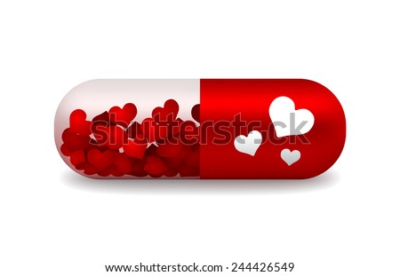 vector red and white pill of love with light shadow Royalty-Free Stock Photo #244426549